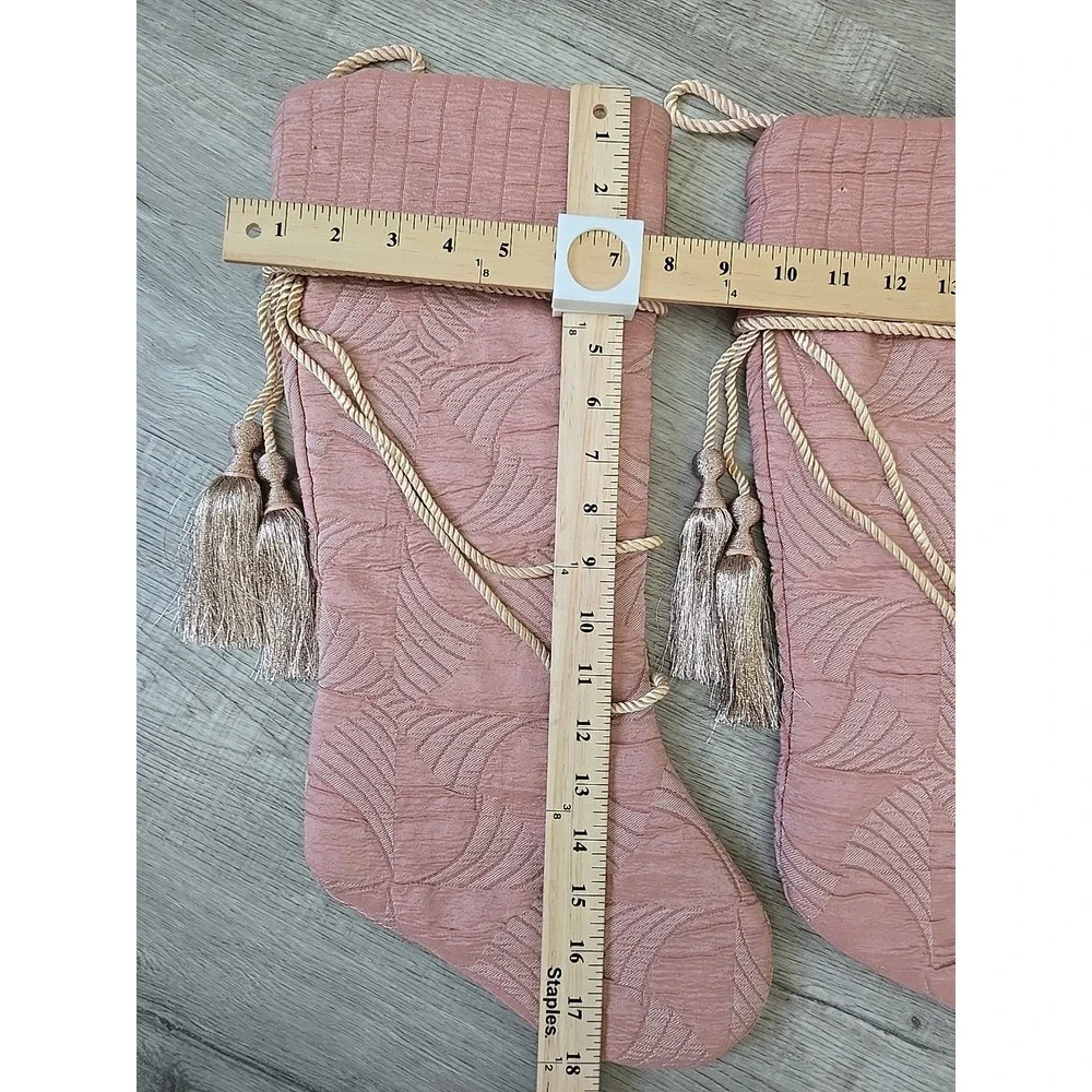 Set Of 2 Christmas Quilted Stockings PINK Quilt‎ with Tassel Rope